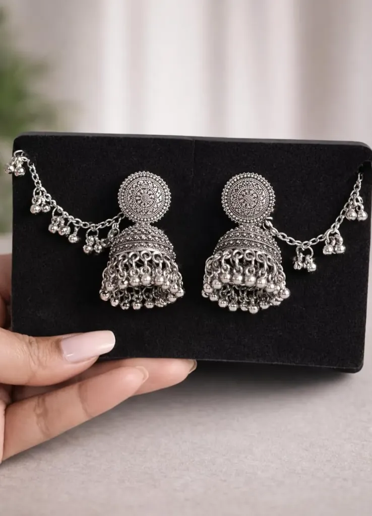 silver oxidized jhumka